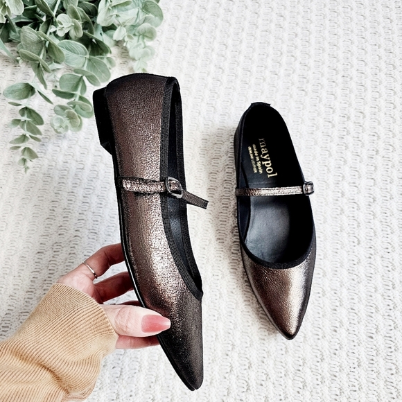 Maypol Shoes - Anthropolgie Maypol Mary Jane Ballet Flats Metallic Bronze Leather 40 9.5